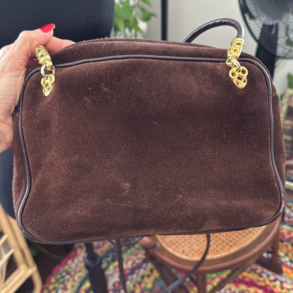 Vintage Yenko Italy Brown Suede Embroidered Top Zip Crossbody Boho Bag Purse - Picture 4 of 8